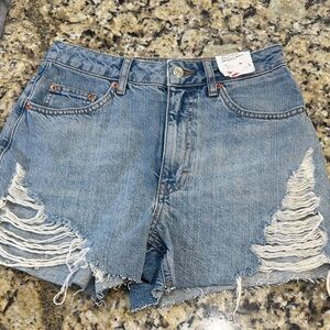Topshop Light Blue Ripped Jean Shorts
